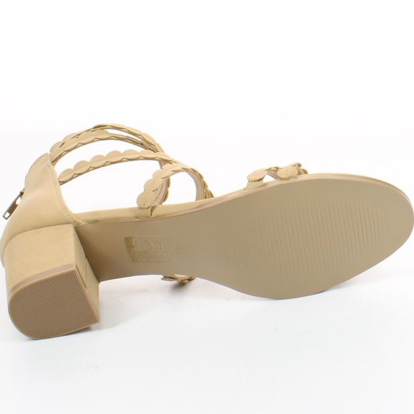 NEW JOURNEE COLLECTION  TAN FAUX SUEDE ANKLE STRAP ZIP BACK BLOCK SANDALS 8.5 - Picture 4 of 9